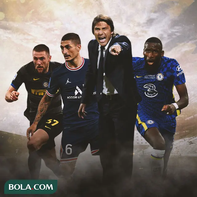 Ilustrasi - Milan Skriniar, Marco Verratti, Antonio Conte, Antonio Rudiger
