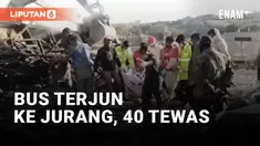 Kecelakaan tragis menimpa sebuah bus penuh penumpang di jalan Pakistan. Bus menabrak tiang jembatan lalu terjun ke jurang, sedikitnya 40 penumpang tewas akibat insiden ini.