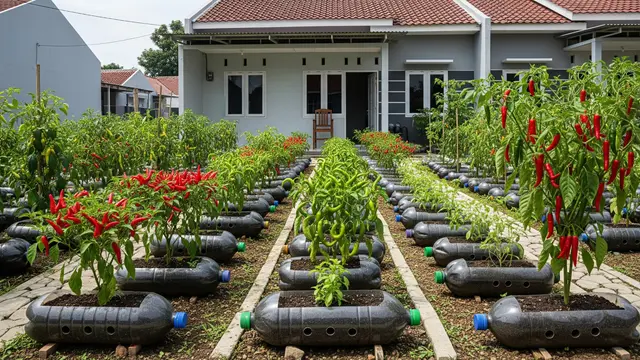 Kebun Cabai dari Botol Plastik yang Rapi dan Estetik Model Pot Individual