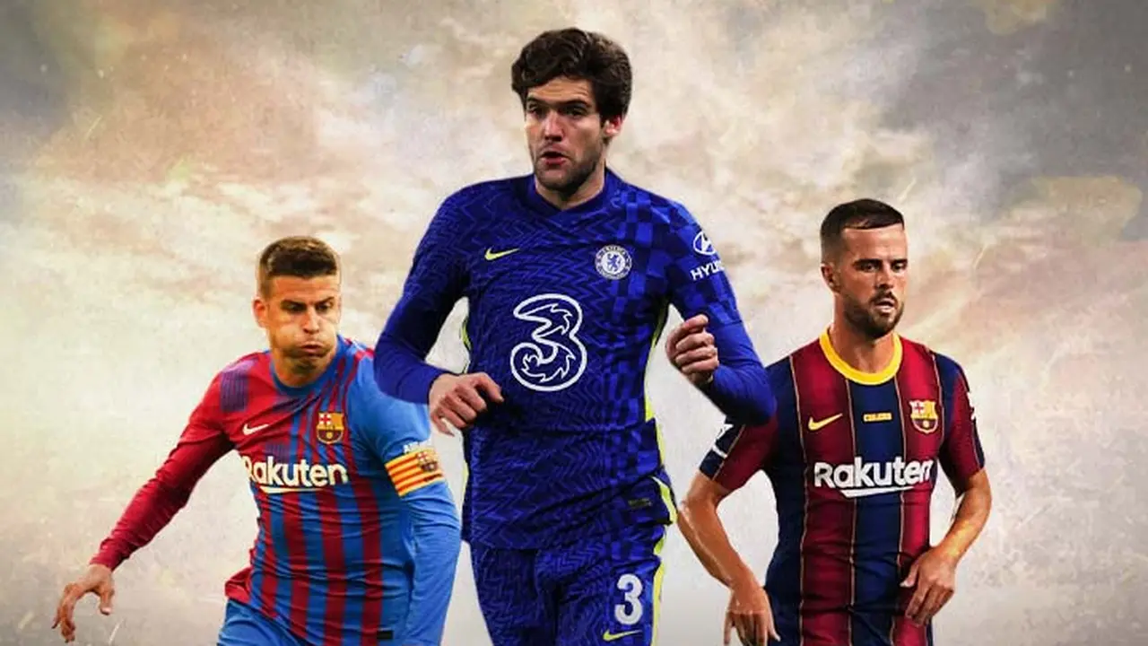 Ilustrasi - Gerard Pique, Marcos Alonso, Miralem Pjanic