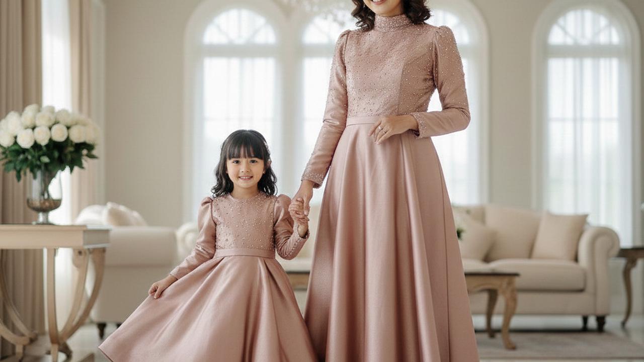 Dress Anak dan Ibu Couple Elegan Bahan Shimmer Silk