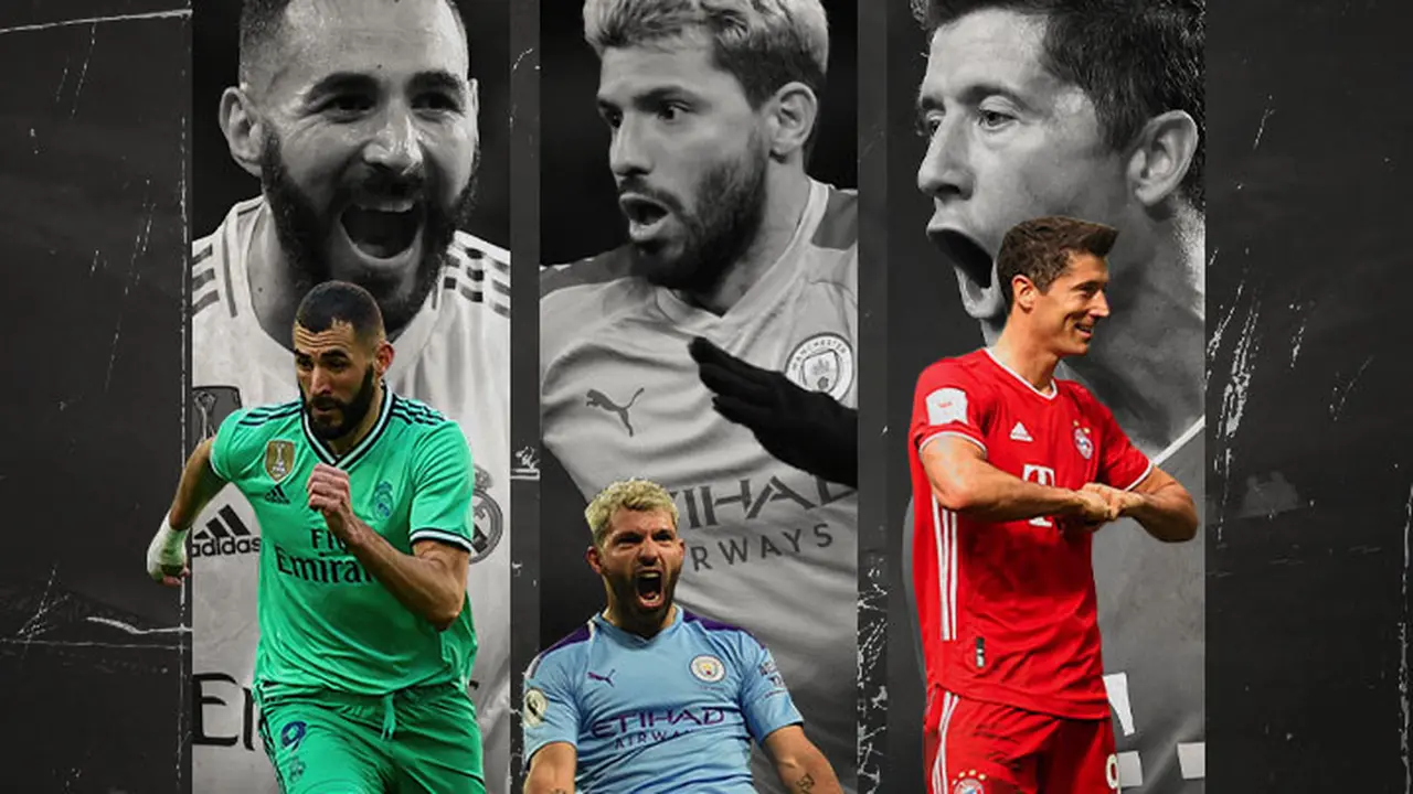 Ilustrasi - Karim Benzema, Sergio Aguero, Robert Lewandowski