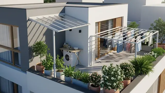 Model Rumah Mungil Tapi Muat Ruang Cuci Jemur Semi-Terbuka