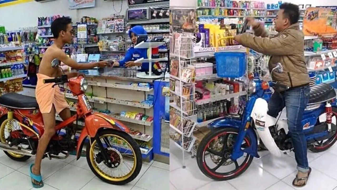 6 Aksi Absurd Belanja Pakai Motor Di Minimarket Ini Bikin Ngakak Hot