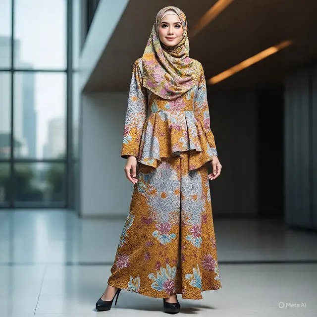 Gamis Batik Modern dengan Kombinasi (Foto: Meta AI)