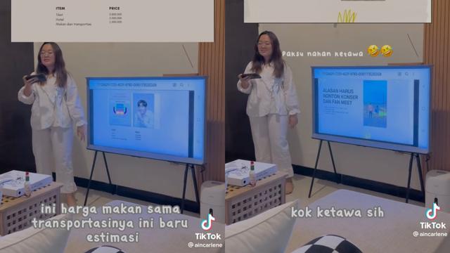 Viral Wanita Presentasi Depan Suami Selaku Donatur, Minta Restu Mau Ketemu Kim Seon Ho (Sumber: TikTok/aincarlene)