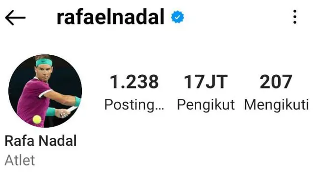Foto: Bukti Followers Rafael Nadal.