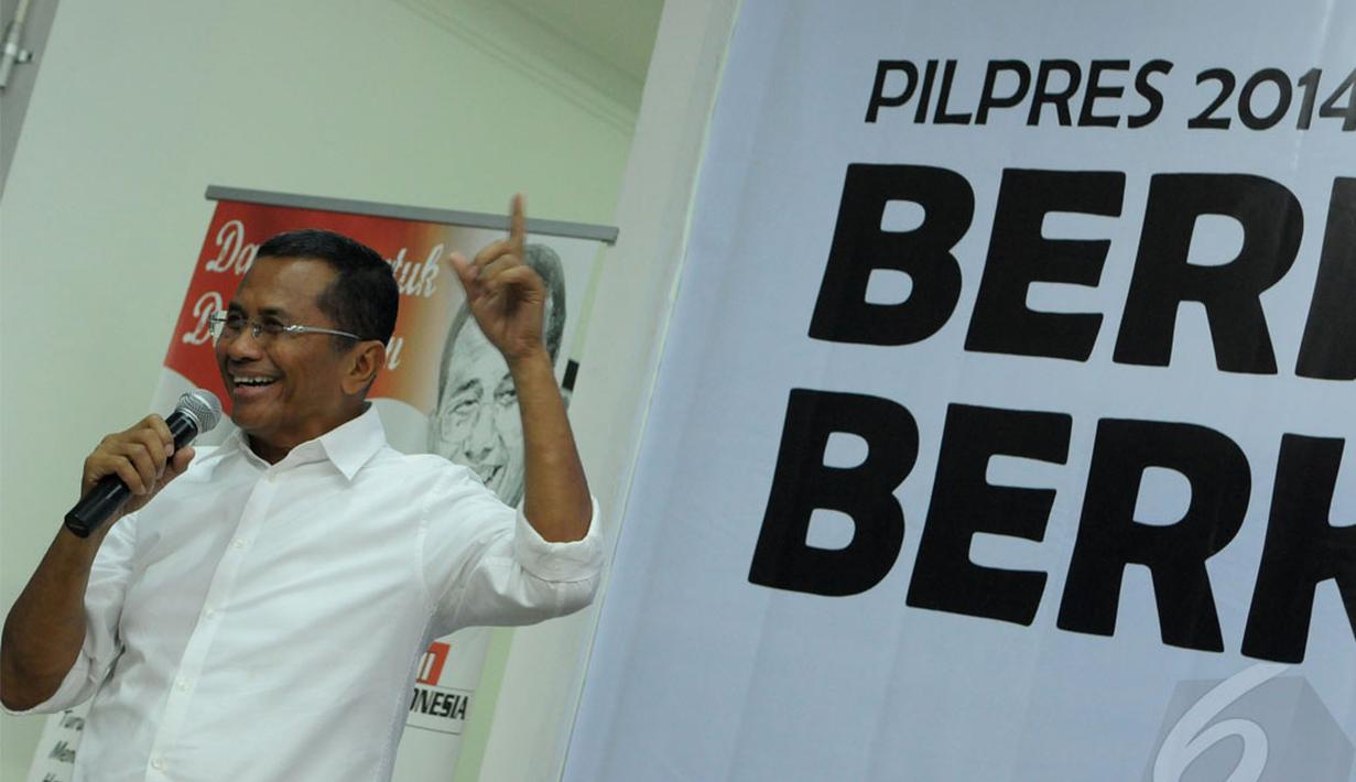 Dahlan Iskan mengatakan jika benar ia jadi capres, ia ingin Mahfud MD jadi cawapresnya, Jakarta Selatan, Rabu (14/5/2014) (Liputan6.com/Andrian M Tunay)