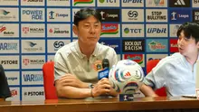 Shin Tae-yong saat mengikuti konferensi pers di Stadion Utama Gelora Bung Karno, Jakarta, Jumat (11/9/2026). (Bola.com/Hery Kurniawan)