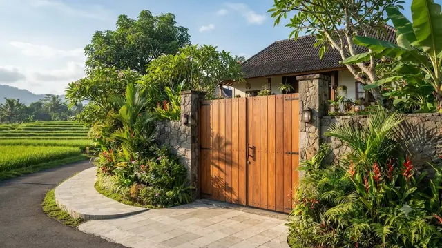 Model Pintu Gerbang Kayu untuk Rumah Pedesaan