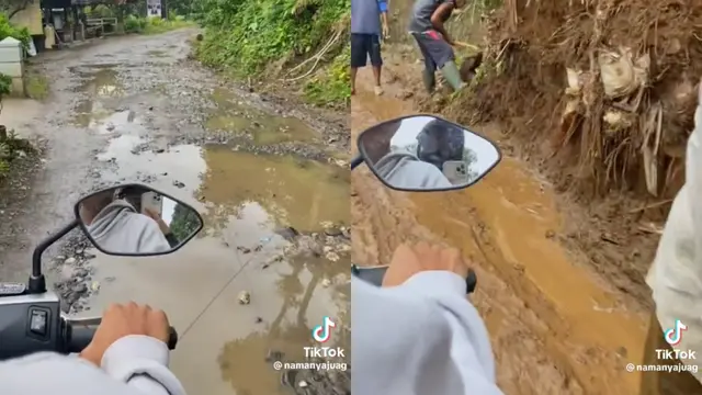 Kondisi Jalanan Viral di Kecamatan Warungkiara, Sukabumi. Dikritik oleh Wanita yang Disebut Awbimax Reborn dari Sukabumi. Nama Aslinya Juag dan Nama TikTok Namanya Juag (Sumber: TikTok/namanyajuag)