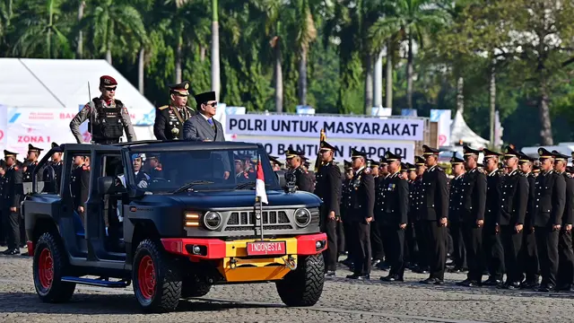 Presiden Prabowo Subianto menjadi Inspektur Upacara Peringatan Hari Bhayangkara ke-79 di Monas, Jakarta.