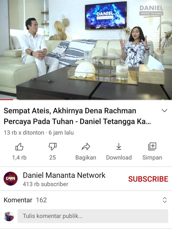 Dena Rachman dalam unggahan Daniel Mananta. (Foto: YouTube Daniel Mananta Network)