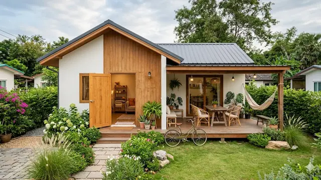 Contoh Rumah Kecil Type 36 dengan Halaman Depan dan Area Santai Keluarga