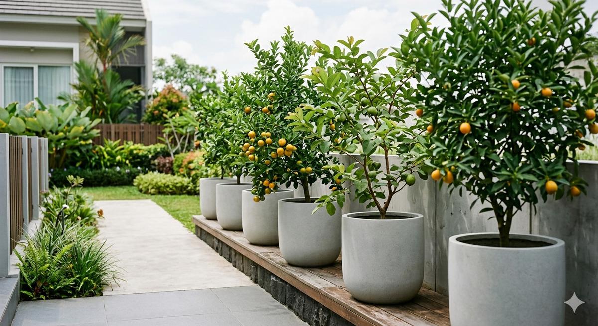 Inspirasi Desain Kebun Kecil dengan Tabulampot Buah Estetik. Gemini