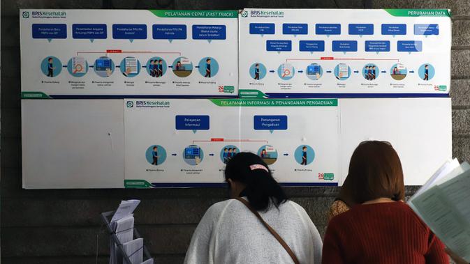 Papan informasi terpampang di Kantor BPJS Kesehatan, Jakarta, Selasa (10/3/2020). Mahkamah Agung (MA) membatalkan kenaikan iuran BPJS Kesehatan setelah mengabulkan sebagian permohonan uji materi terhadap Perpres Nomor 75 Tahun 2019 tentang Jaminan Kesehatan. (Liputan6.com/Angga Yuniar)