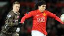 Manchester United's Argentinian forward Carlos T&eacute;vez controls the ball during UEFA Champions league group E match at Old Trafford in Manchester, on December 10 2008. AFP PHOTO/ANDREW YATES