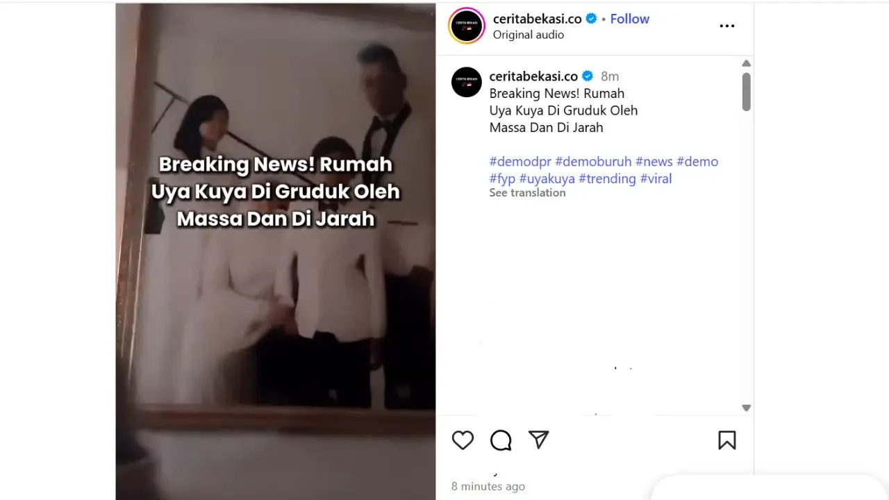 Rumah Anggota Komisi IX DPR Surya Utama atau Uya Kuya digeruduk massa pada Sabtu malam (30/8/2025).