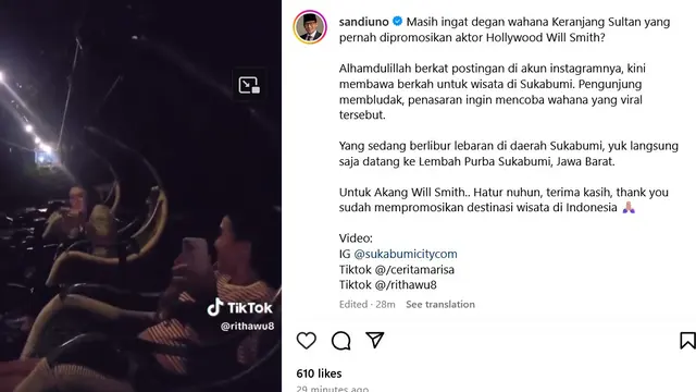 Unggahan Sandiaga Uno. (Instagram/ sandiuno)