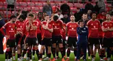 Ekspresi para pemain Manchester United atas kekalahan mereka di final Liga Europa musim 2024/2025 melawan Tottenham Hotspur di stadion San Mames, Bilbao pada 21 Mei 2025 waktu setempat atau Kamis (22/5) dini hari WIB. (Josep LAGO/AFP)