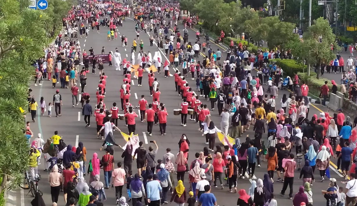 Maskot Piala Dunia 2022, La'eeb ikut memeriahkan saat acara CFD (Car Free Day) di Bekasi, Sabtu (20/11/2022). (Dok. SCM)