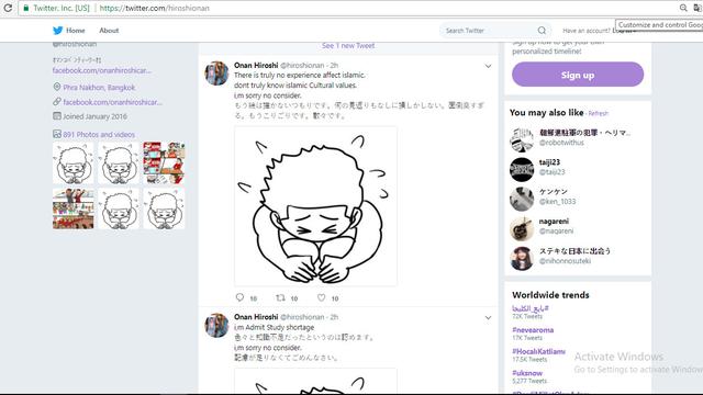 Permintaan maaf kartunis Jepang Onan Hiroshi (Twitter/@hiroshionan)
