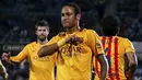 Pemain Barcelona Neymar merayakan golnya ke gawang Getafe dalam lanjutan La Liga Spanyol di Stadion Coliseum Alfonso Perez,  Getafe, Madrid, Sabttu (31/10/2015) Barcelona menang 2-0.  (REUTERS/Andrea Comas)