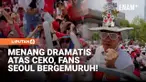 Ribuan penggemar sepak bola memadati Gwanghwamun Square di pusat Kota Seoul, Korea Selatan, Jumat pagi, untuk menyaksikan laga perdana tim nasional Korea Selatan di Piala Dunia 2026. Kawasan ikonik tersebut berubah menjadi lautan merah oleh para pend...