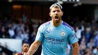 Striker Manchester City, Sergio Aguero merayakan golnya ke gawang Watford di Etihad Stadium dalam matchday keenam Liga Inggris (Foto: Premier League)
