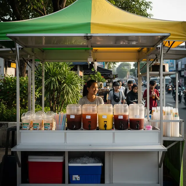 Desain Warung Portable Booth untuk Jualan Es Teh Jumbo