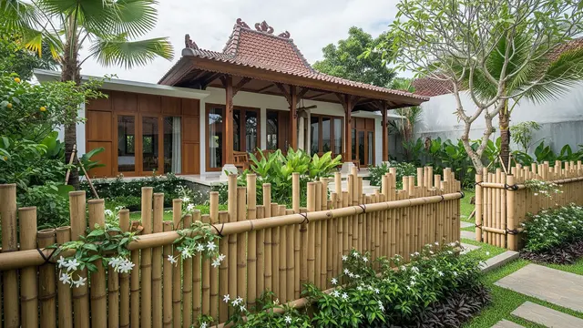 Konsep Rumah Asri dengan Pagar Artistik dan Bunga Mini/Gemini AI