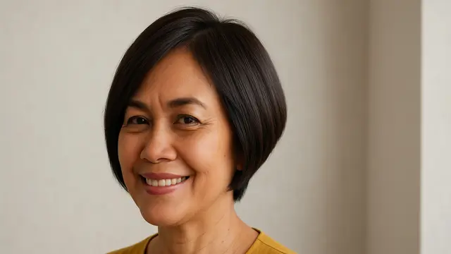 Model Rambut Pendek Tanpa Poni untuk Ibu-Ibu Usia 50 Tahun/via AI