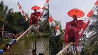 Lomba panjat pinang di Cianjur dengan hadiah janda muda jadi viral. (Dok: IG&nbsp;@unikinfold)