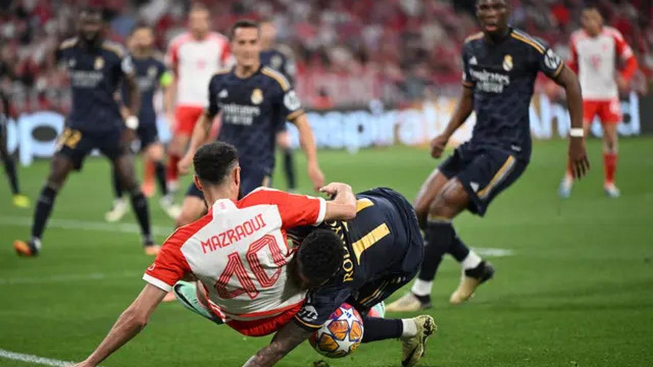 Duel sengit Bayern Munchen vs Real Madrid dalam leg pertama semifinal Liga Champions 2023/2024 berakhir dengan skor sama kuat 2-2. Kedua tim bertanding di&nbsp;Allianz Arena, Munchen, Jerman, pada Rabu (1/5/2024).&nbsp;Foto: Kirill Kudryavtsev/AFP