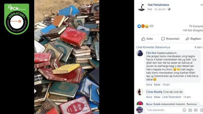 [Cek Fakta] Gambar Tangkapan Layar Foto Tumpukan Al Quran