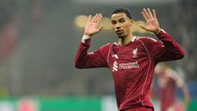Penyerang Liverpool, Hugo Ekitike usai mencetak gol ke gawang Eintracht Frankfurt di lanjutan Liga Champions, 23 Oktober 2025. (AP Photo/Michael Probst)