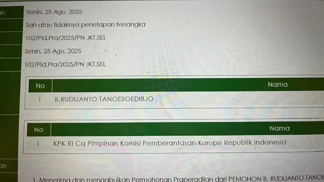 Sistem Informasi Penelusuran Perkara (SIPP) PN Jaksel terkait pengajuan praperadian yang diajukan oleh Bambang Tanoesoedibjo.