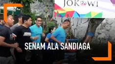 Calon Wakil Presiden Sandiaga Uno mengajak emak-emak di Bojonegoro untuk senam pagi bersama.