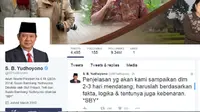 Mantan Presiden SBY akan menyampaikan penjelasan terkait dokumen TPF kasus Munir dalam 2-3 hari mendatang. (Screenshot Twitter, akun @SBYudhoyono)
