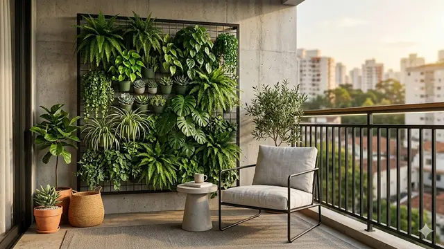 Dinding Balkon Kombinasi Tanaman Vertikal