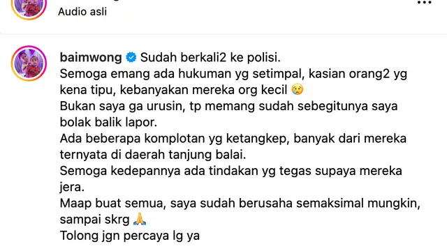 Klarifikasi Baim Wong. (Foto: Dok. Instagram @baimwong)