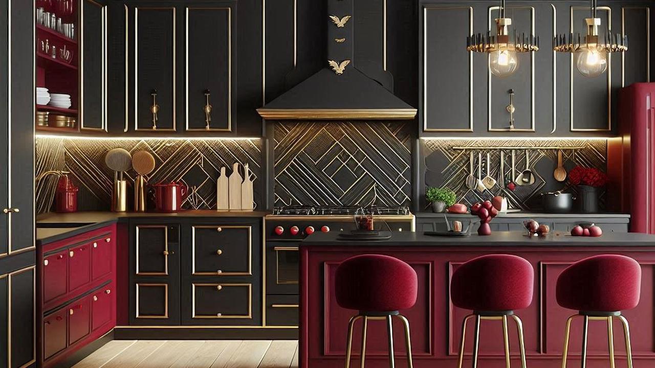 Desain Dapur Warna Merah Hitam