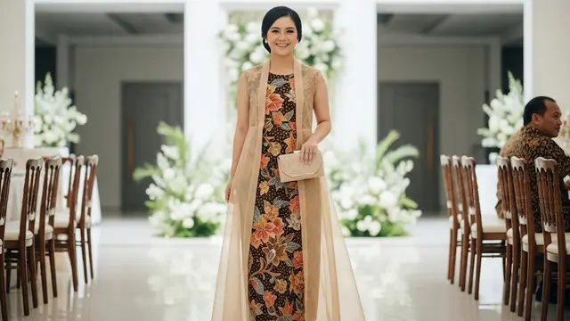 Sleeveless Batik Dress dengan Outer Organza