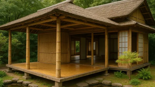 Gambar Desain Rumah Bambu Sederhana dan Murah (Image by Chatgpt)