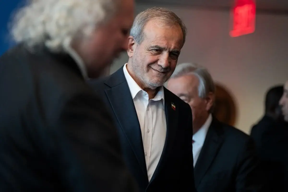 Presiden Iran Masoud Pezeshkian di Markas Besar PBB, New York, Amerika Serikat, pada 25 September 2025.