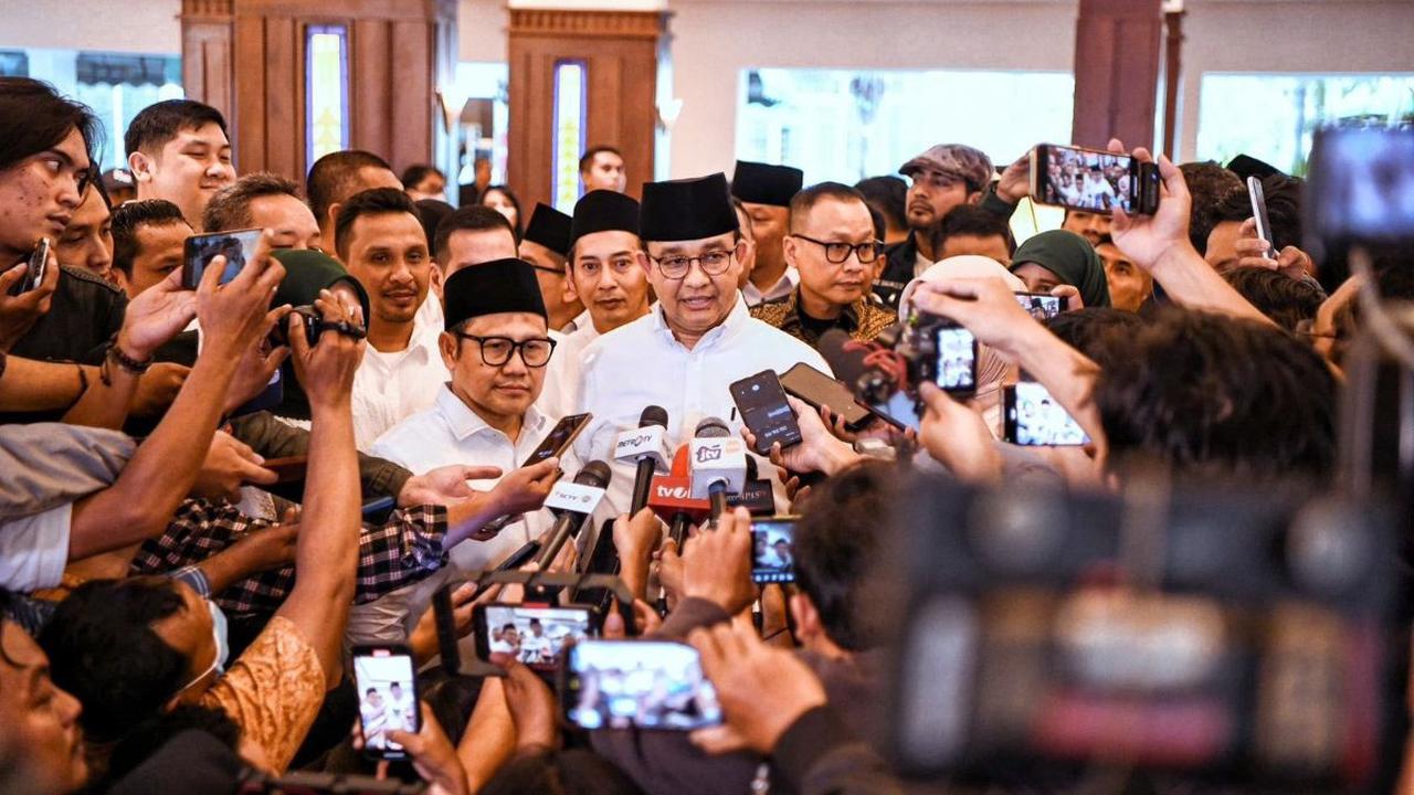 Deklarasi Anies-Cak Imin digelar di salah satu hotel bersejarah, yakni Hotel Majapahit, Kota Surabaya, Jawa Timur, Sabtu (2/9). <br>