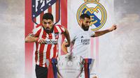 La Liga - Ilustrasi Luis Suarez dan Benzema, Trofi La Liga (Bola.com/Adreanus Titus)