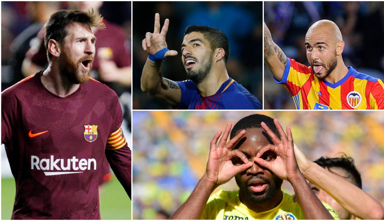 Berikut ini top scorer sementara La Liga musim 2017/2018 hingga pekan ke-18. Lionel Messi belum terkejar dari para pesaingnya. (Kolase foto-foto dari AFP)