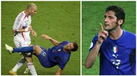 1. Marco Materazzi, bek Italia ini dianggap sebagai provokator yang menyebabkan Zinedine Zidane mendapat kartu merah pada final Piala Dunia 2006. Dalam laga di Olympiastadion itu Prancis akhirnya kalah adu penalti dari Italia. (AFP/John Macdougall)