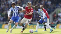 Berhadapan dengan Manchester United, Brighton langsung tampil menekan sejak awal laga. Sementara Setan Merah kesulitan untuk mengembangkan permainan mereka. (Gareth Fuller/PA via AP)